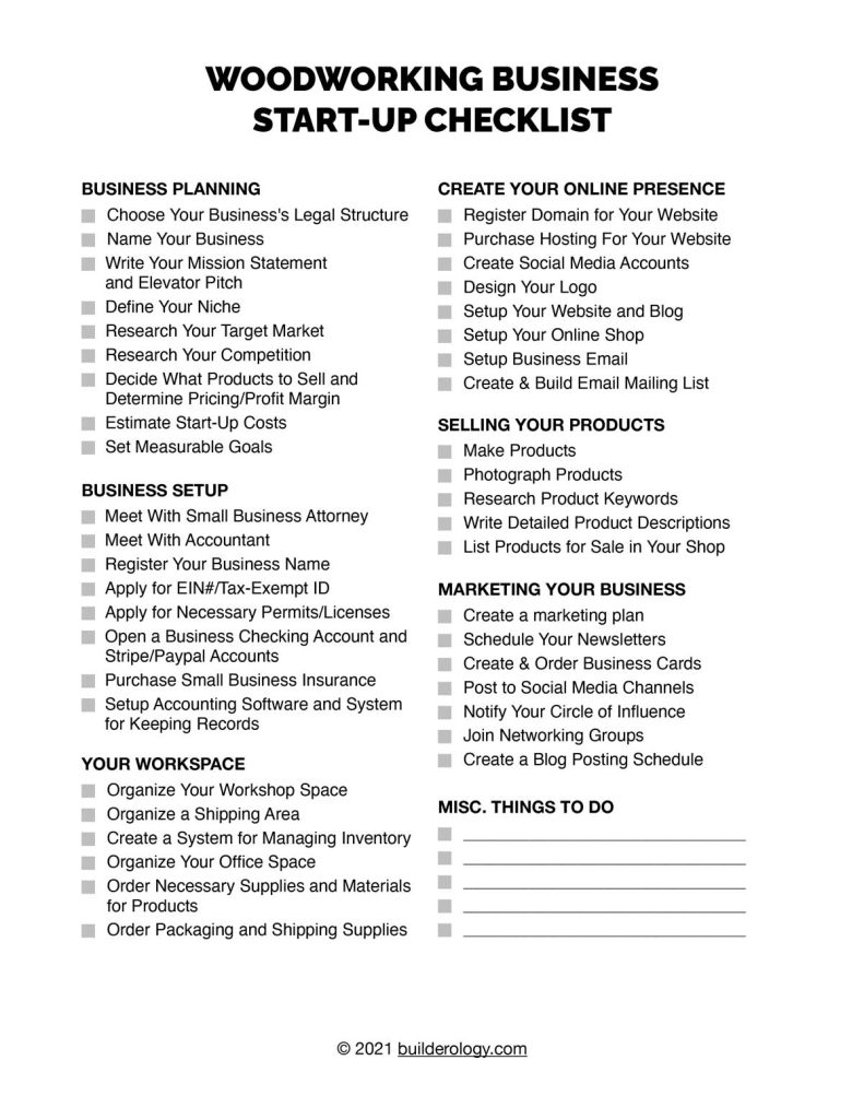 printable woodworking business checklist